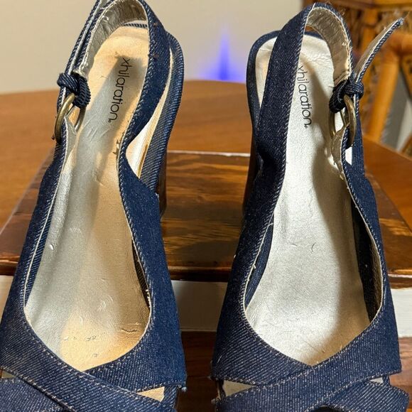 Xhilaration Y2K Block Platform Heels With Denim Upper Strap Blue Brown Size 9.5 - Picture 11 of 15